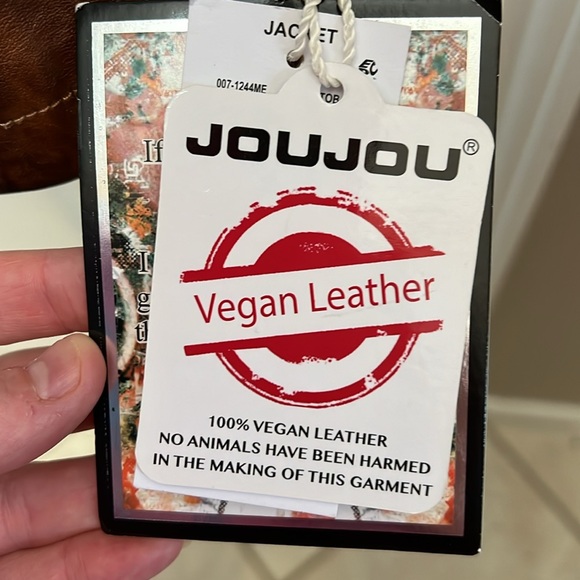 Jou Jou Vegan Leather Tobacco/Brown Light-Weight Jacket Size Large - Picture 12 of 13